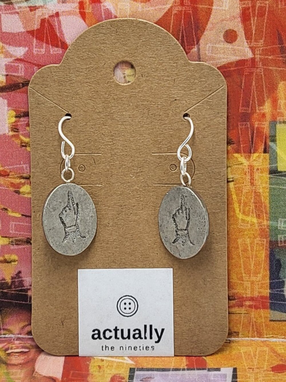 Earrings with vintage Todd Oldham Buttons 90s silver tone